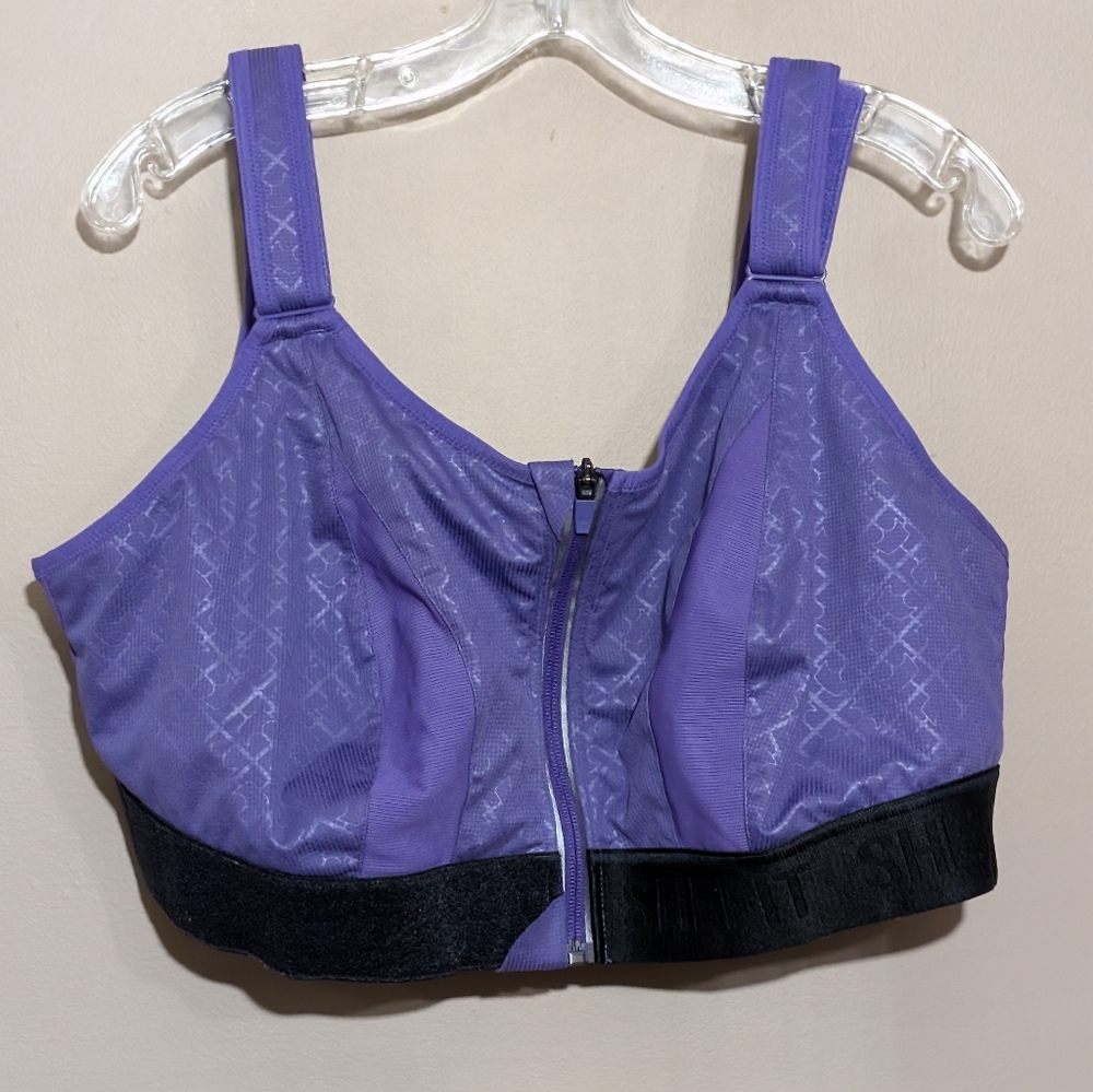 SHEFIT Women's Front-Zip High-Impact Sports Bra in Purple and Black